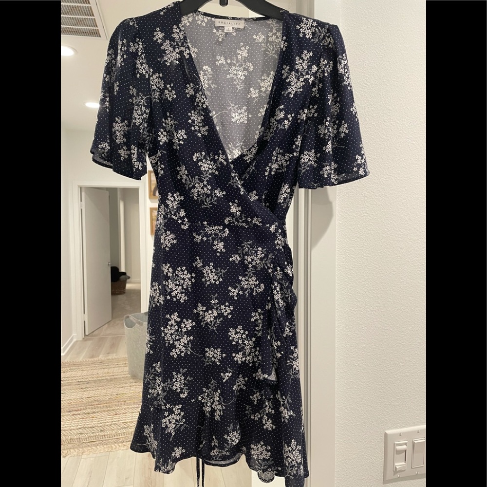 Blue and white wrap dress